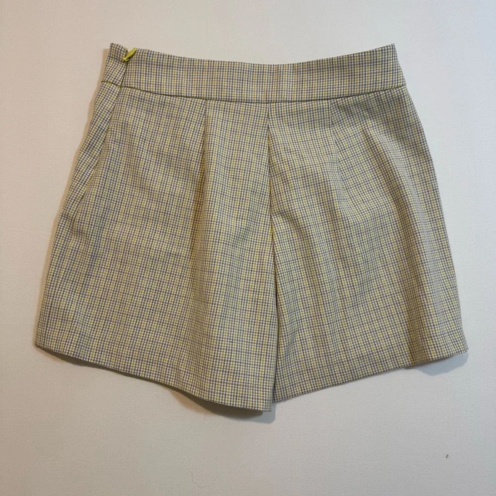 Sunday Best Heather Skort Pastel Yellow Plaid Button Front Sz 00 Academia Preppy